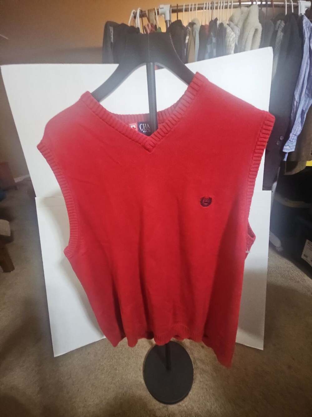 Chaps Sweater Vest Size L Red Cotton V-Neck Pullover